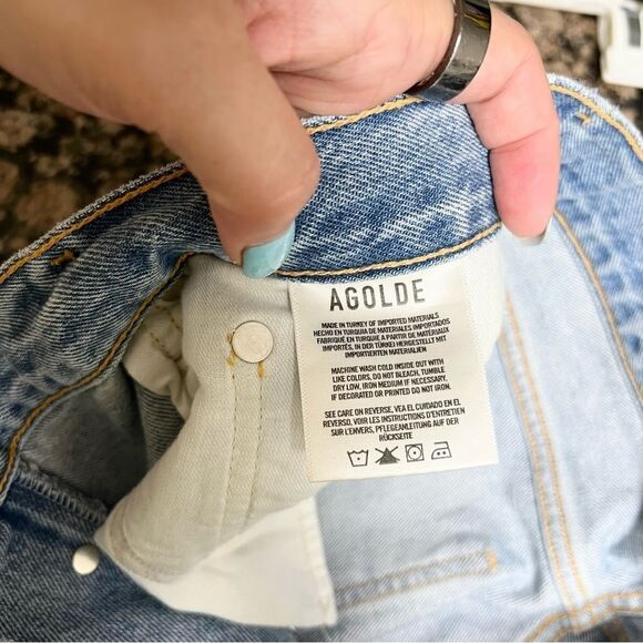 Agolde Light Blue Distressed Jean Shorts - Picture 9 of 11